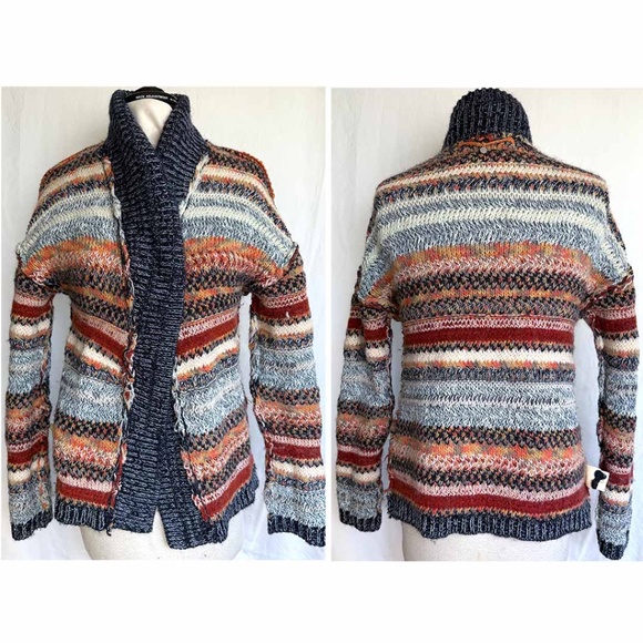 anthropologie KNITTED & KNOTTED Michela Cardigan Intarsia Knit Open Front SMALL - Picture 8 of 10